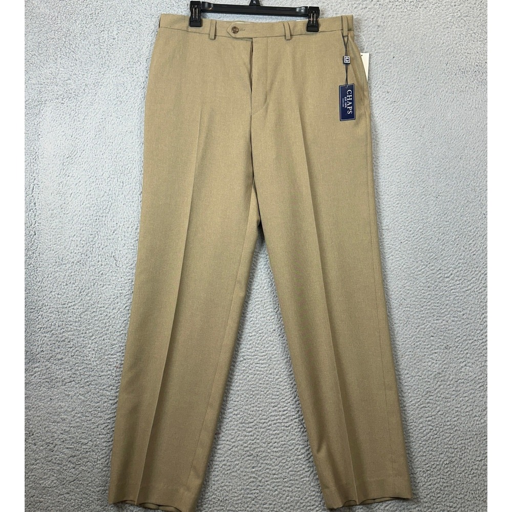 NEW Chaps Pants Mens 33X32 Performance Series Tan Dress Flat Front Straight Leg